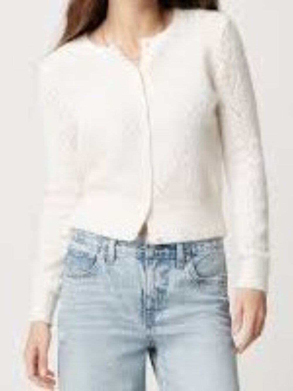 J. Crew Cream Cropped V-Neck Button Cardigan
